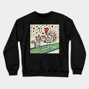 cat loves playing turkey football Thanksgiving Crewneck Sweatshirt